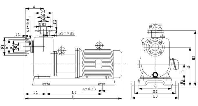 ZCQ型自吸式磁力泵安装尺寸图